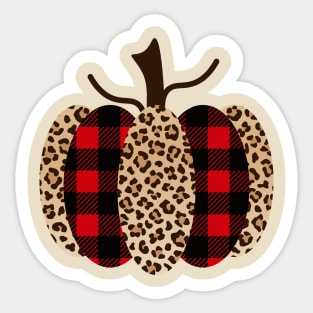 Fall Pumpkin with Red and Black Plaid and Leopard Print Sticker